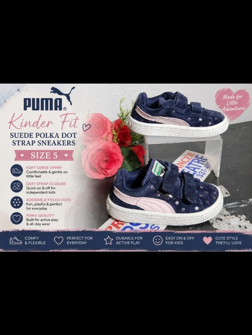 PUMA Kinder Fit Blue Pink Suede Polka Dot Strap Sneaker 5